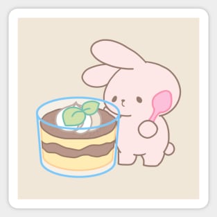 Cute Rabbit Savoring Giant Tiramisu Sticker